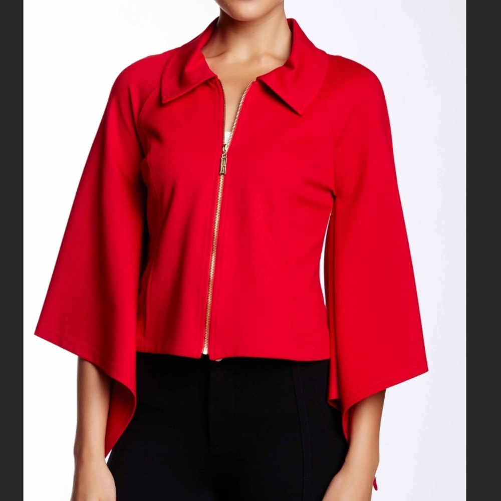 Grayse Red Kimono Sleeve Blazer Cape Zip Jacket